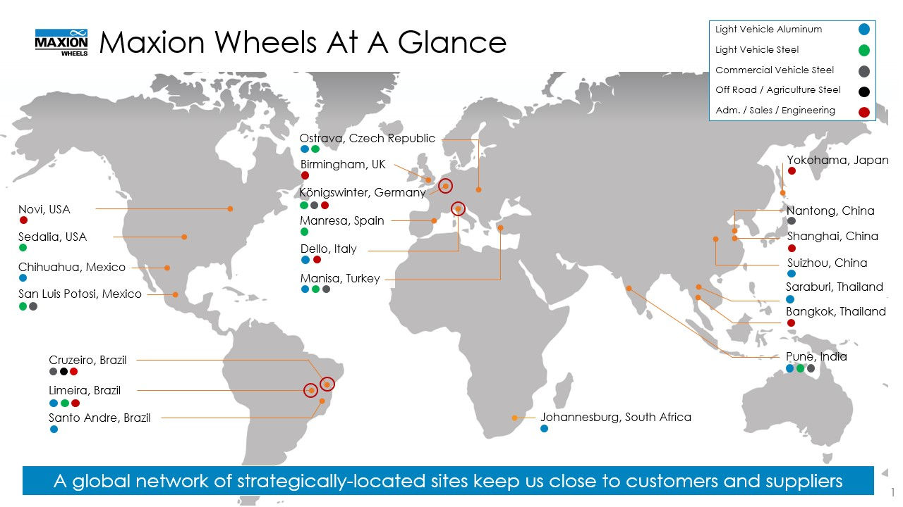 Karte der Maxion Wheels-Standorte weltweit