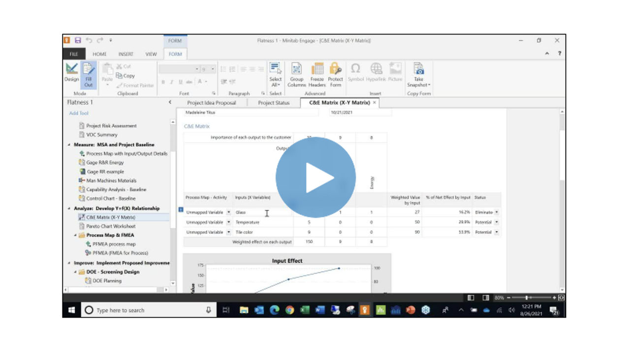C&E matrix from Minitab Engage as video thumbnail for a continuous improvement program.