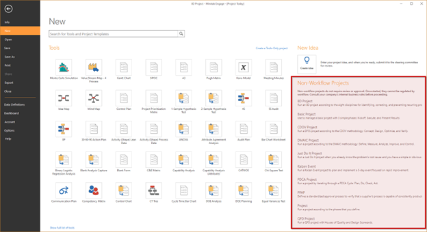 Engage with non-workflow project templates disabled
