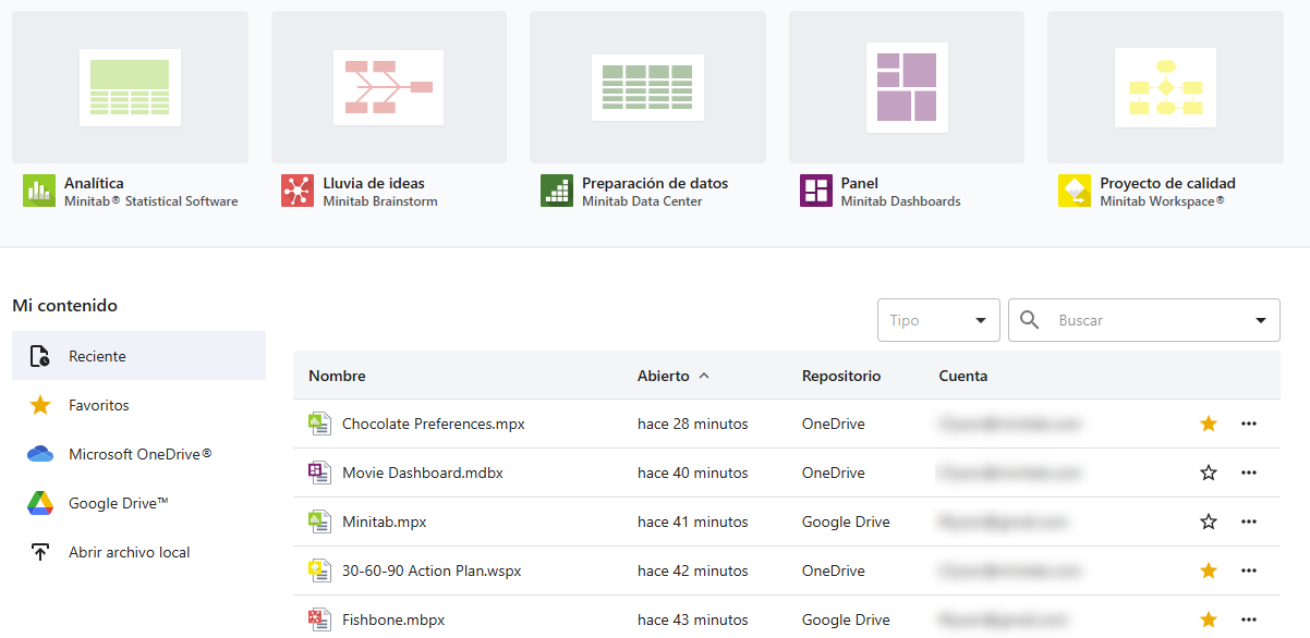 Depósitos en línea: Archivos recientes y favoritos