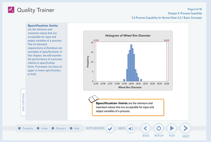 Minitab Statistical Software explaining bar charts and variables.