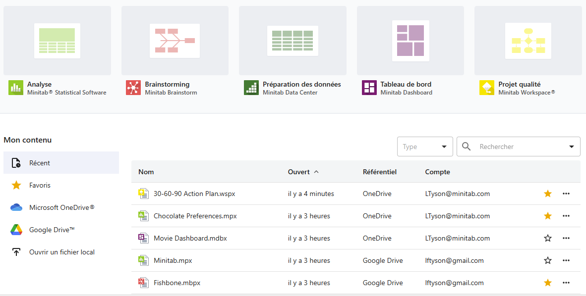 Fichiers récents et favoris
