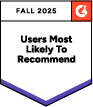 Minitab G2 Fall 2025 Users Most Likely to Recommend
